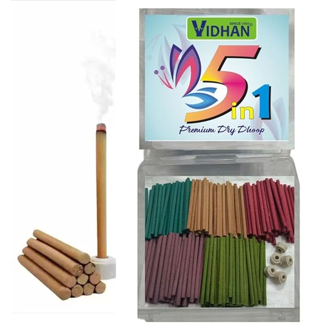 VIDHAN 5 in 1 DHOOP Dry Sticks Premium 4 inch bamboless Scented Colorful Herbal Dry Sticks (500 Grams) Bulk Pack